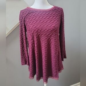 Anthropologie Top Med Postmark Burgundy Lace Hem Weave Knit Textured Flowy